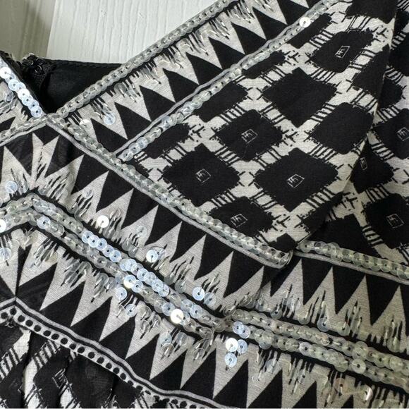 BCBGMaxazria Party Dress Sleeveless Sequins Tulle Printed Silk Black White 12 - Picture 7 of 16